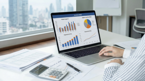 Tietokone, jossa talouslukuja