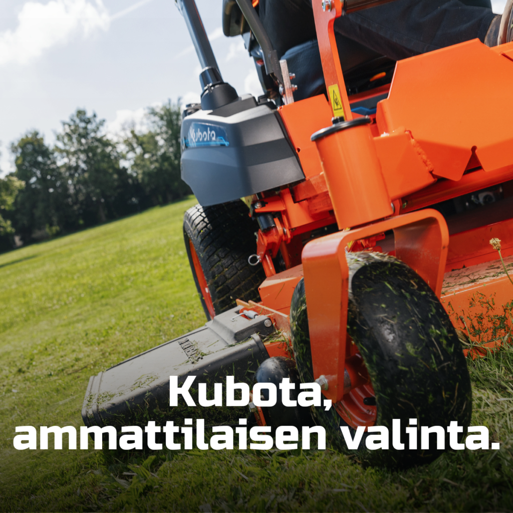 Kubota sähköinen ruohonleikkuri leikkaa vihreää nurmea