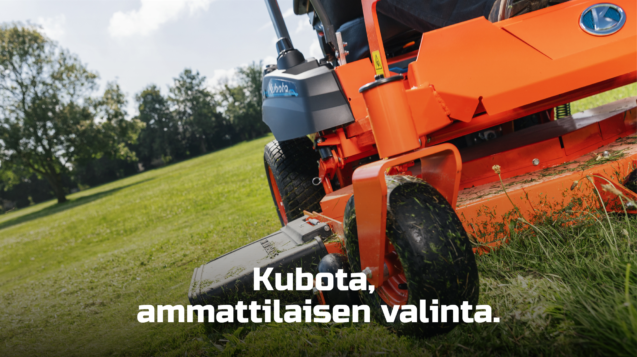 Kubota sähköinen ruohonleikkuri leikkaa vihreää nurmea